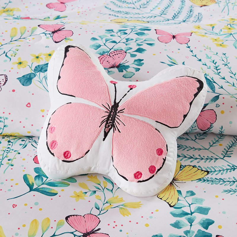 Ensemble d'édredon 4 pièces Ysolde Butterfly Dreams pour enfants, Édredon double et 3 pièces supplémentaires, Rose
