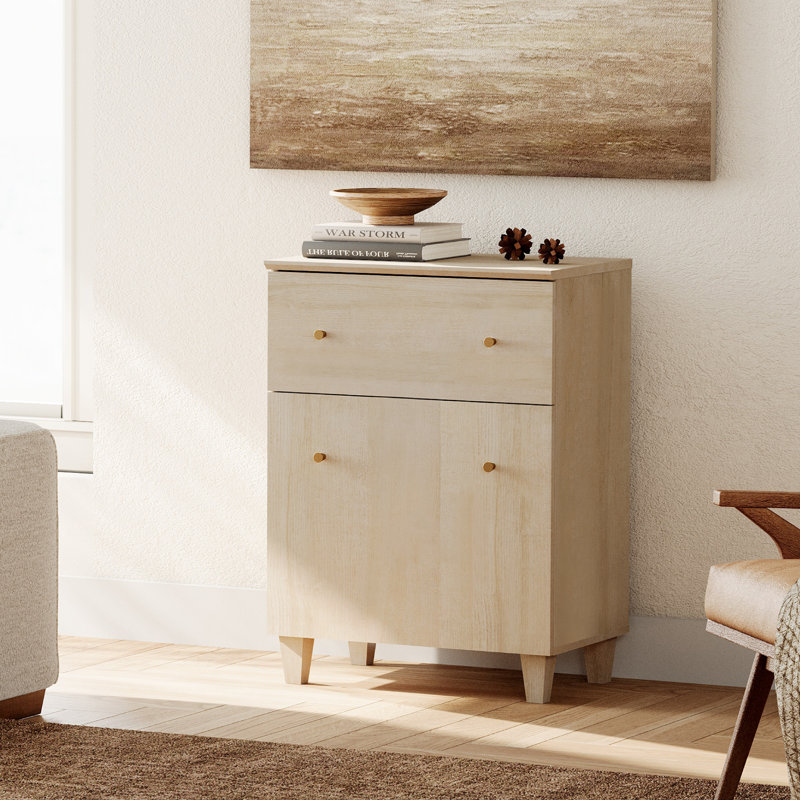 Lysiane Textured 1-Drawer Accent Cabinet , Biscotti