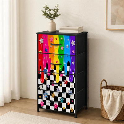 Commode 4 tiroirs pour chambre à coucher Rainbow Dripping Paint Black White