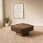 Table basse moderne à tambour avec base piédestal robuste et finition brune, carré de 35,43 pouces