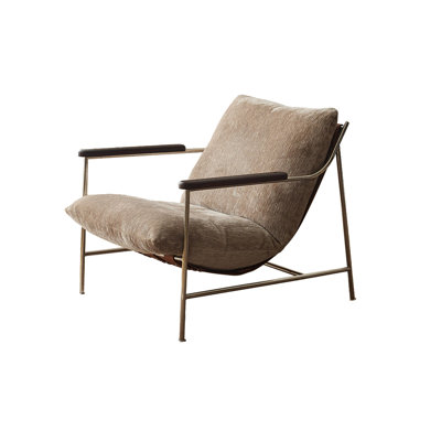 28.74" Mid-Century Light Coffee Chenille Metal Frame Single Leisure Chair, Modern Vintage Luxury Removable Cushion Lounge Chair for Living Room