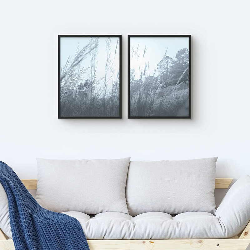 Beach Grass Sways in Wind - Photographie de cadre 2 pièces, Noir