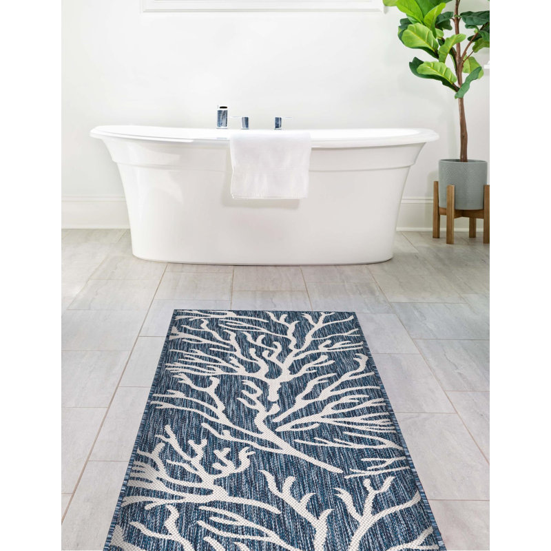 Tapis bleu contemporain Azilynn, Tapis de couloir 2 pi x 8 pi