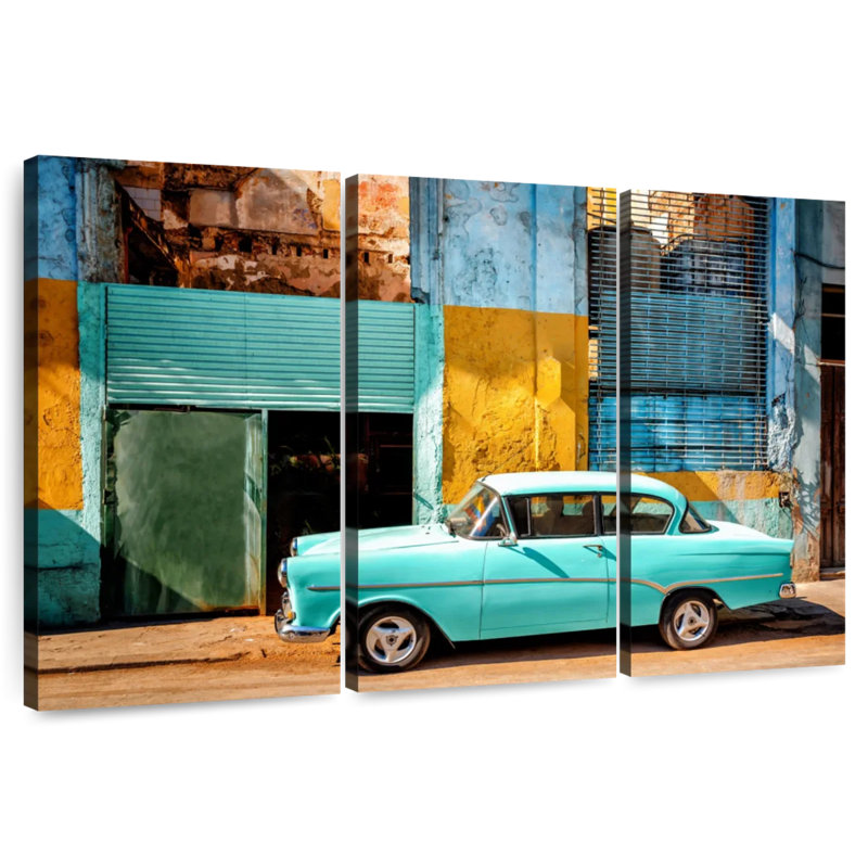 Voiture cubaine Mehar Turquoise Opel, H 36 po x l 57 po