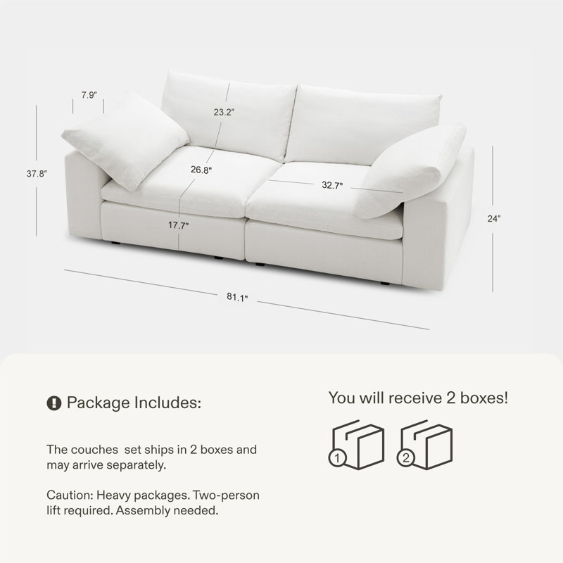 Aarti 81" Oversized Cloud Loveseat Sofa, Comfy White 2-Seater Couch with Deep & Wide Seat