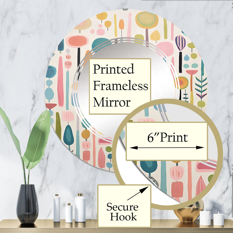 Cas - Miroir mural rond Mid-Century, 32 po x 32 po