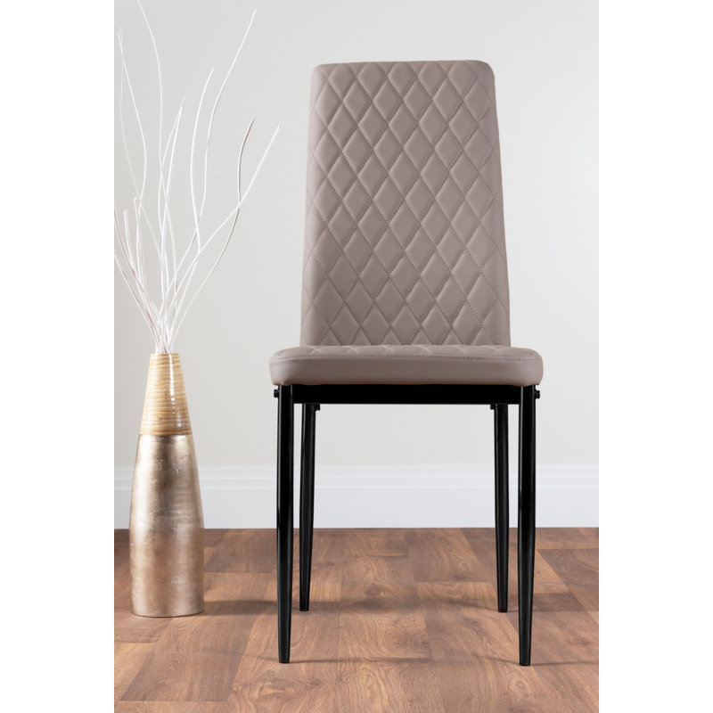 Lenworth Modern Black Metal and Glass Dining Table Set - x4 Luxury Faux Leather Dining Chairs, Grey/Black