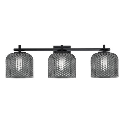 Barre d'éclairage de salle de bain 3 lumières Mariko avec verre texturé fumée 6 po