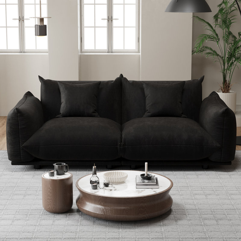 Canapé modulaire en chenille 2 pièces pour petits espaces 2 pièces, Noir, H 33 po x l 74,8 po x P 38,1 po