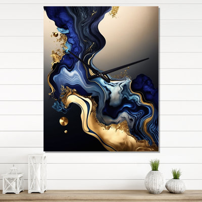 Abstract Marble Geode Blue III - Liquid Ink Very Large Wall Clocks