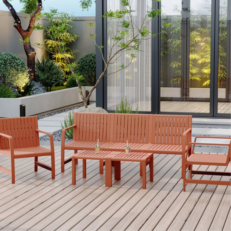 5 patio intérieur / extérieur - brun abricot 3, 2 chaises, tables basses, structure en rouille, polypropylène, imperméable, installation rapide, conception intelligente pour les balcons d'appartements de jardin