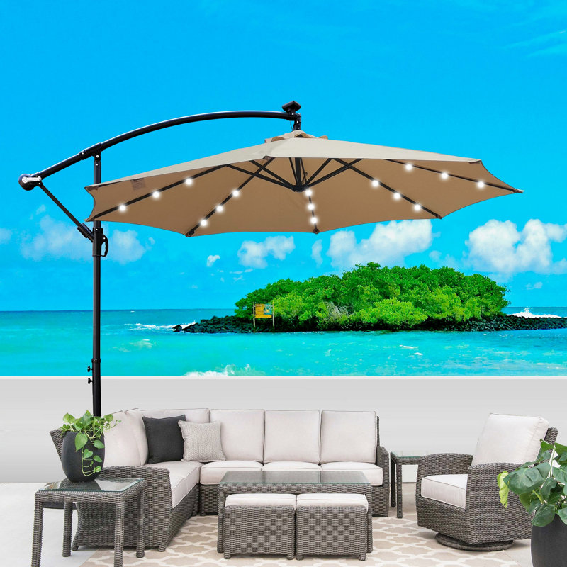 11 foot rectangular aluminum solar patio umbrella in chocolate 15ft Extra Large Outdoor with Lights & Base, Beige Create the perfect shaded retreat with our 11 ft ELM 10" Ft Cantilever Offset
