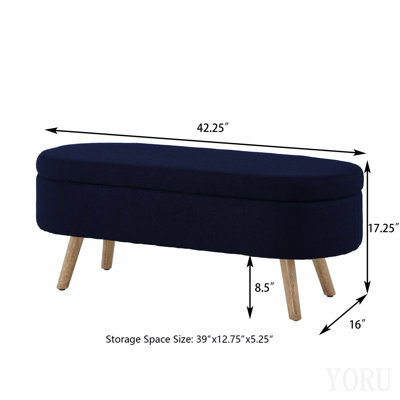 Banc coffre ovale de luxe en boucle, pieds en bois, capacité de charge de 159 kg, charnière de sécurité, idéal pour le salon, la chambre ou l'entrée, orange.