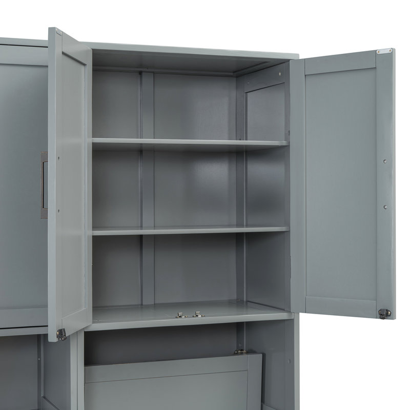 Twin Size Murphy Bed Wall Bed with Closet , Drawers & Desk-Grey