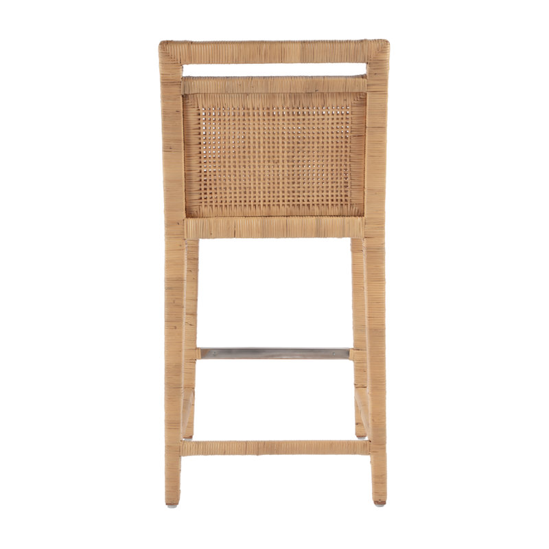 Caiman 24 in. Seat Height Rattan Woven Counter Stool with Back
