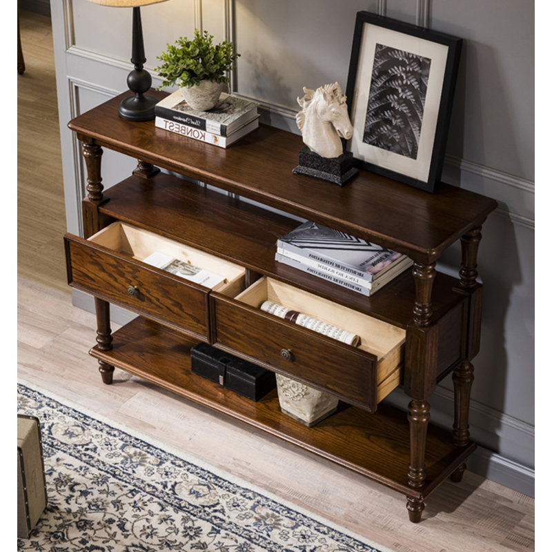 Console rustique avec pieds à colonnes classiques, Brun, H 34,65 po x l 39,37 po x P 13,78 po
