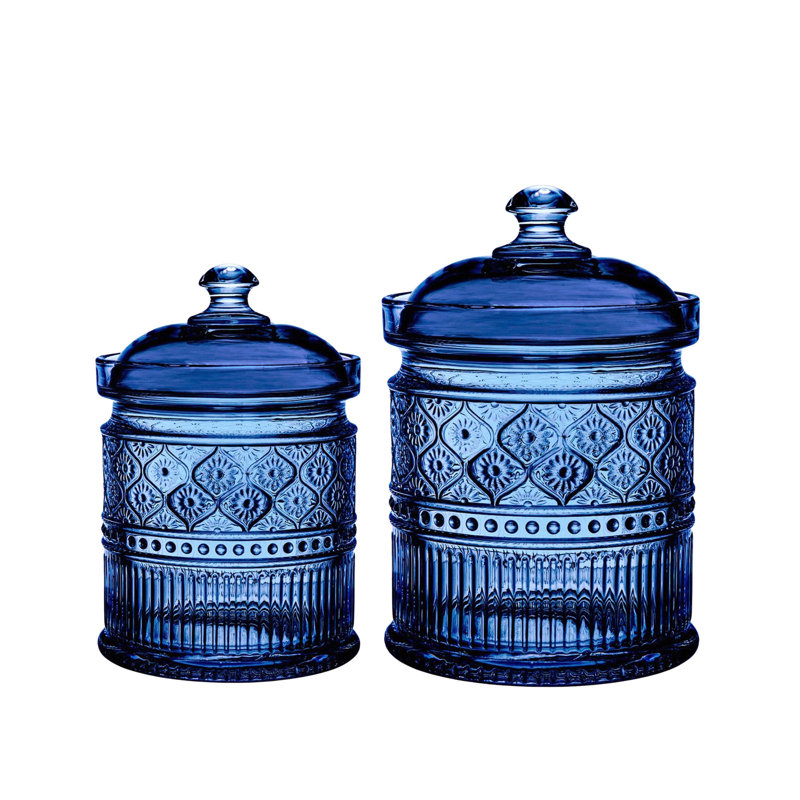 Claro Small Blue Geometric Glass Canister