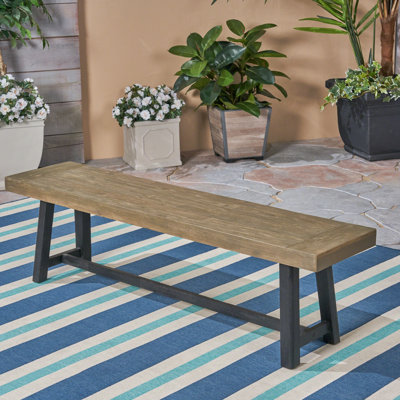 Banc d'extérieur en bois d'acacia, finition gris sablé et noir