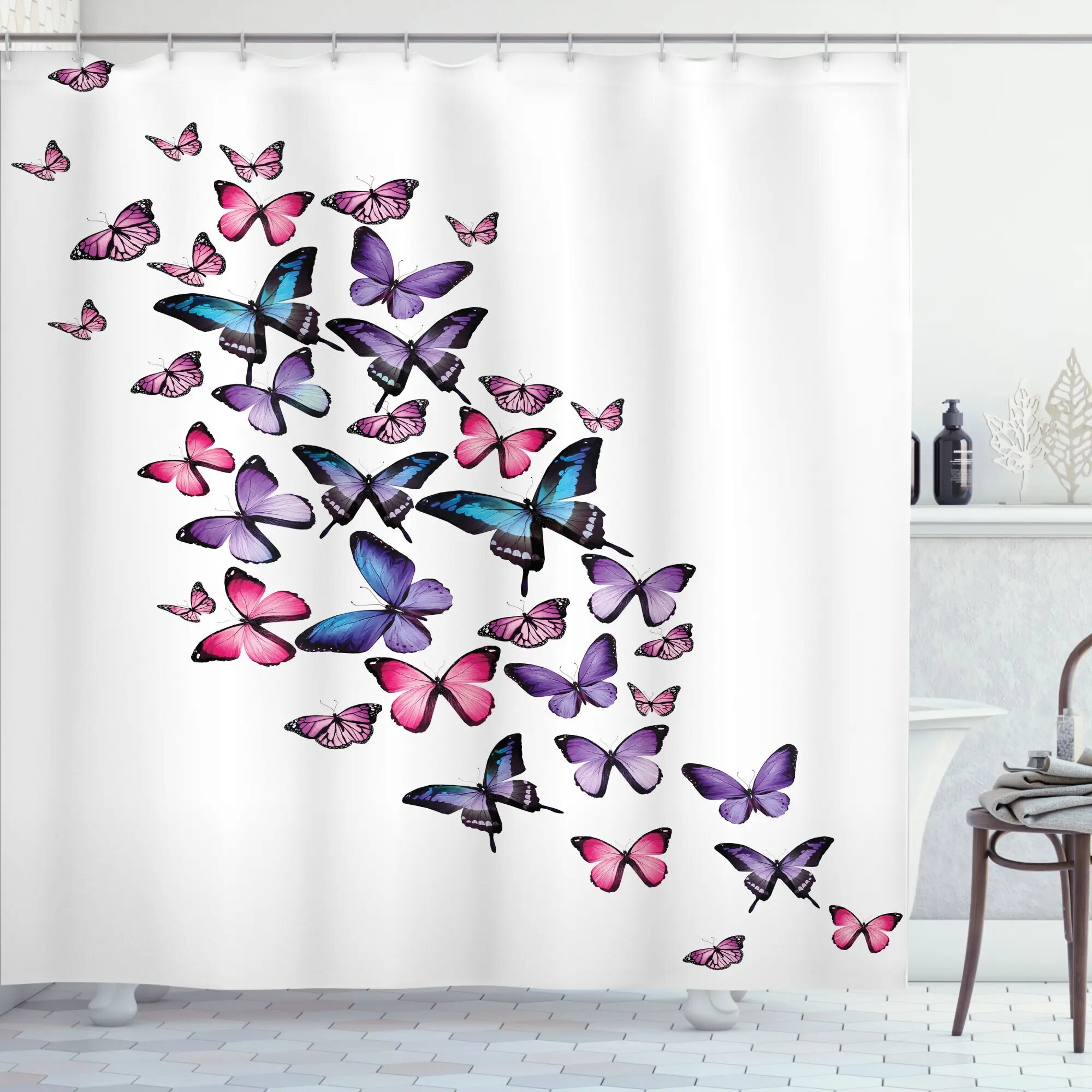 Ambesonne Butterflies Shower Curtain Set + Hooks | Wayfair