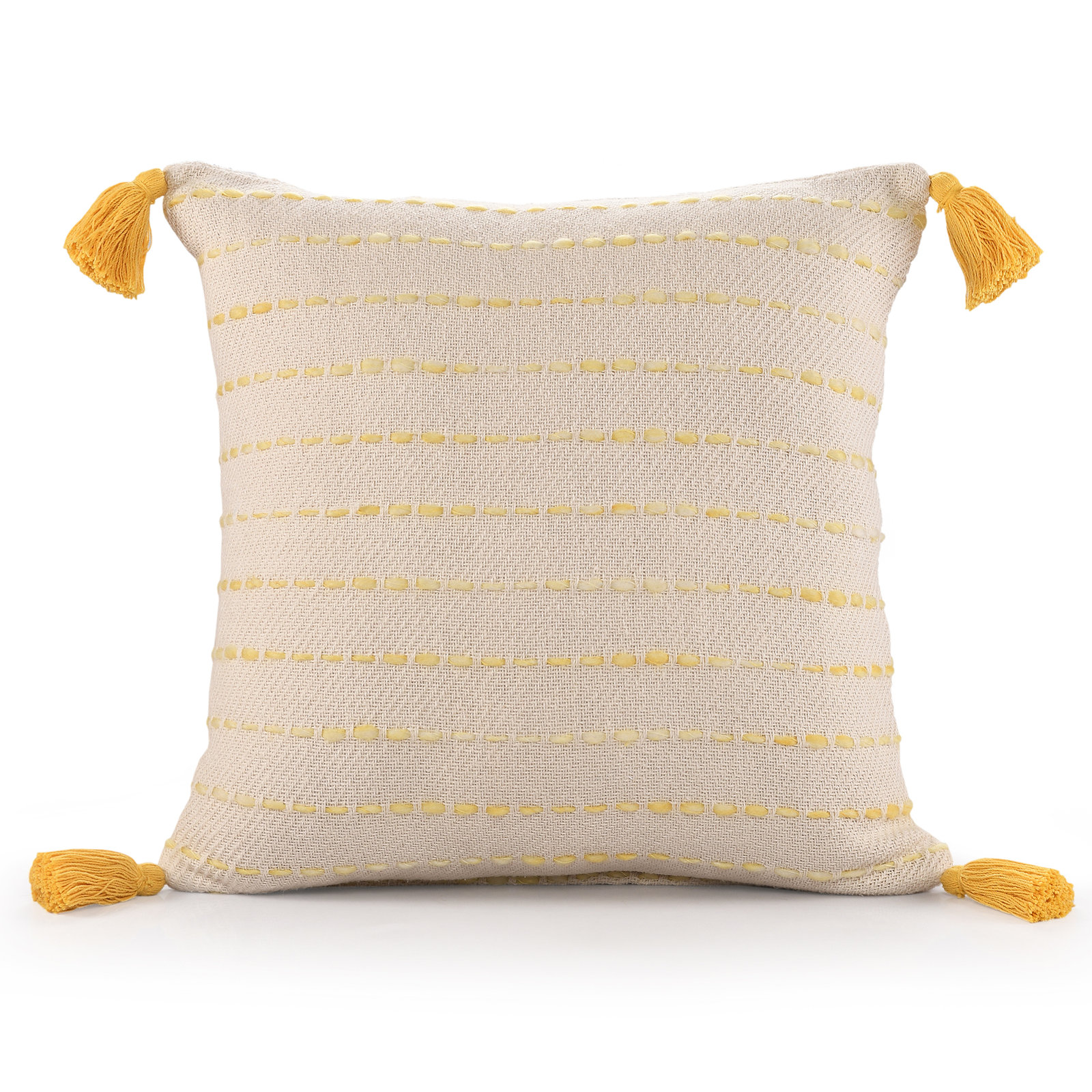 Hainsly Striped Cotton Throw Pillow, Gold Yellow/Natural, Pillow Cover Only - No Insert