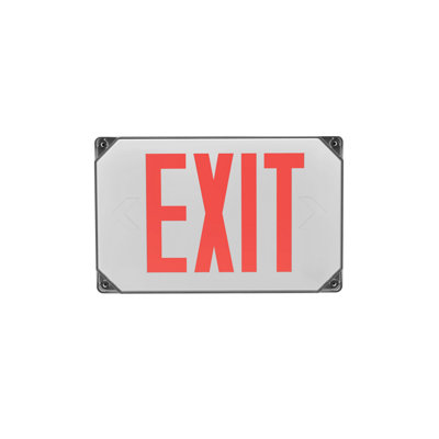 LED Wet Location Emergency Exit Sign - Dual Face - Red Letters - 120/277V - White Housing – Commercial Safety Lighting