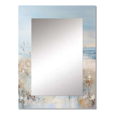 Coastal Ocean Charm In Winter - Ocean Mirror, Beige Decorative Wall Mirror, Printed Metal Art