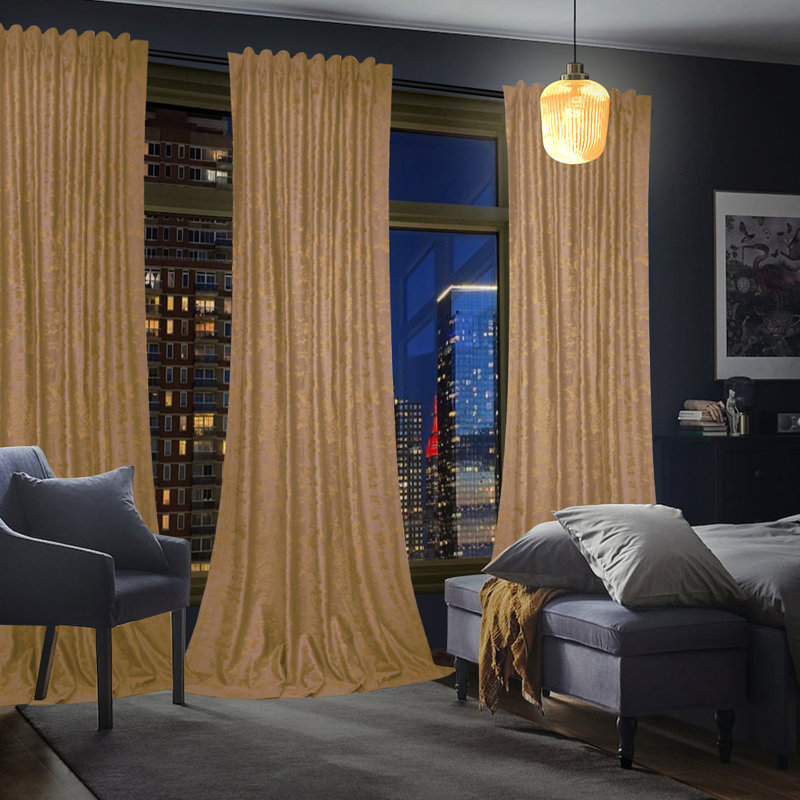 Kanab Velvet Room Darkening Curtain Panel Pair, 52" W x 108" L, Begie