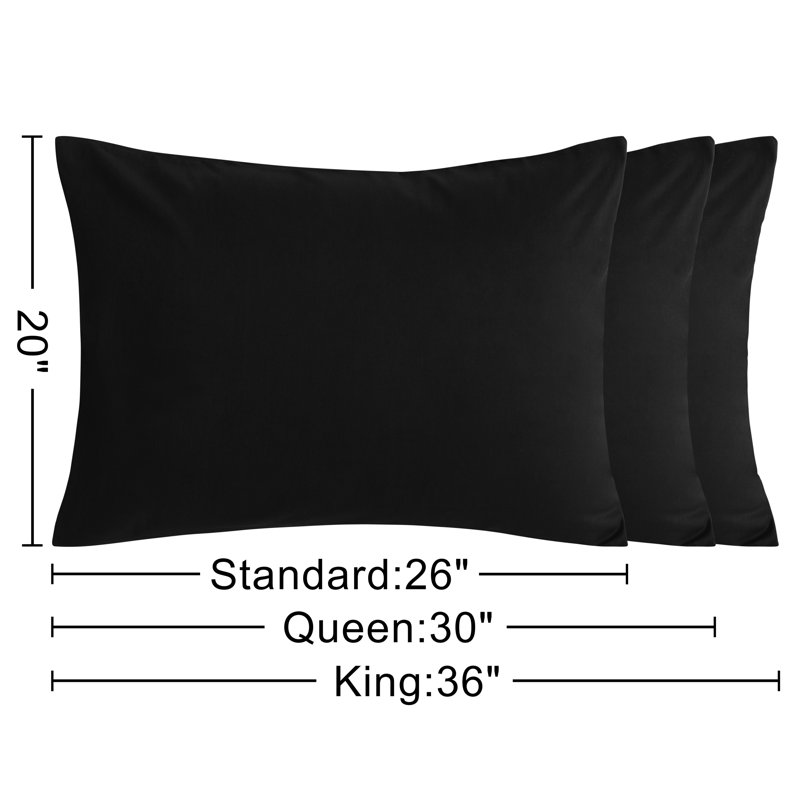 Housse de coussin 100% coton douce et respirante avec fermeture à enveloppe, Noir, Standard