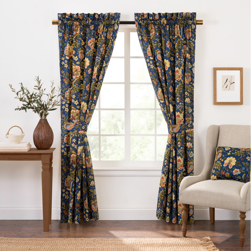 Regency Cotton Blend Room Darkening Curtain Pair, 48" W x 84" L, Navy