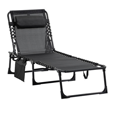 Reclining Chaise Lounge Chair, Portable Sun Lounger, Folding Camping Cot, With Adjustable Backrest And Removable Pillow, For Patio, Garden, Beach,