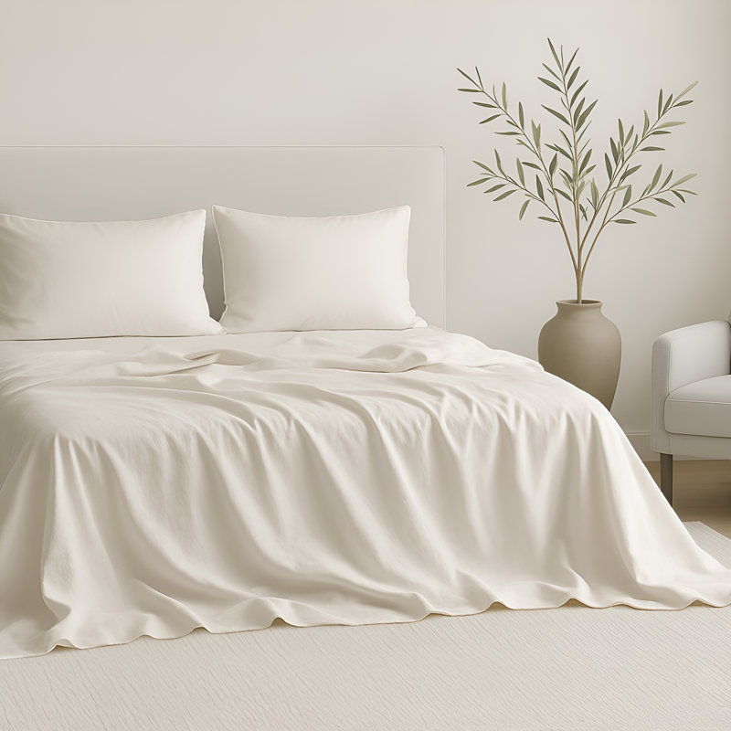 100% Cotton Sateen Sheet Set - Includes 1 Flat Sheet, 1 Fitted Sheet and 2 Pillowcases, Queen Sheet Set + 2 Pillowcases