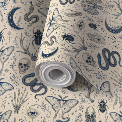 Papier de contact à peler et coller Papier de contact occultant, serpents, mites, crânes, mains, encre bleue, auto-adhésif et amovible, 24 po x 118 po (60 x 300 cm)