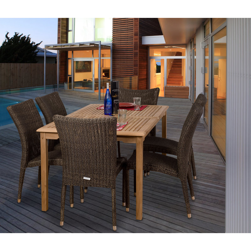 Anautica 6 - Person Teak Wicker Patio Dining Set with Rectangular Table