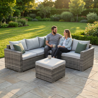 51" Grey Polyethylene Wicker 4-Piece Outdoor Sectional Conversation Set with Cushions