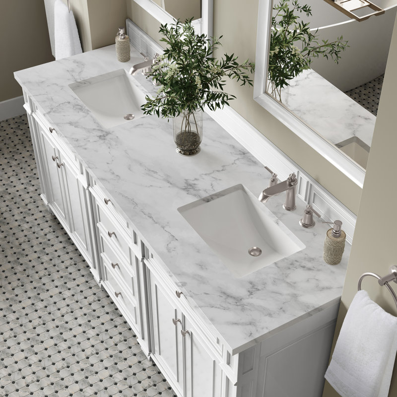 Bristol 72'' W Double Vanity, Bright White, Carrara White, 8" Widespread
