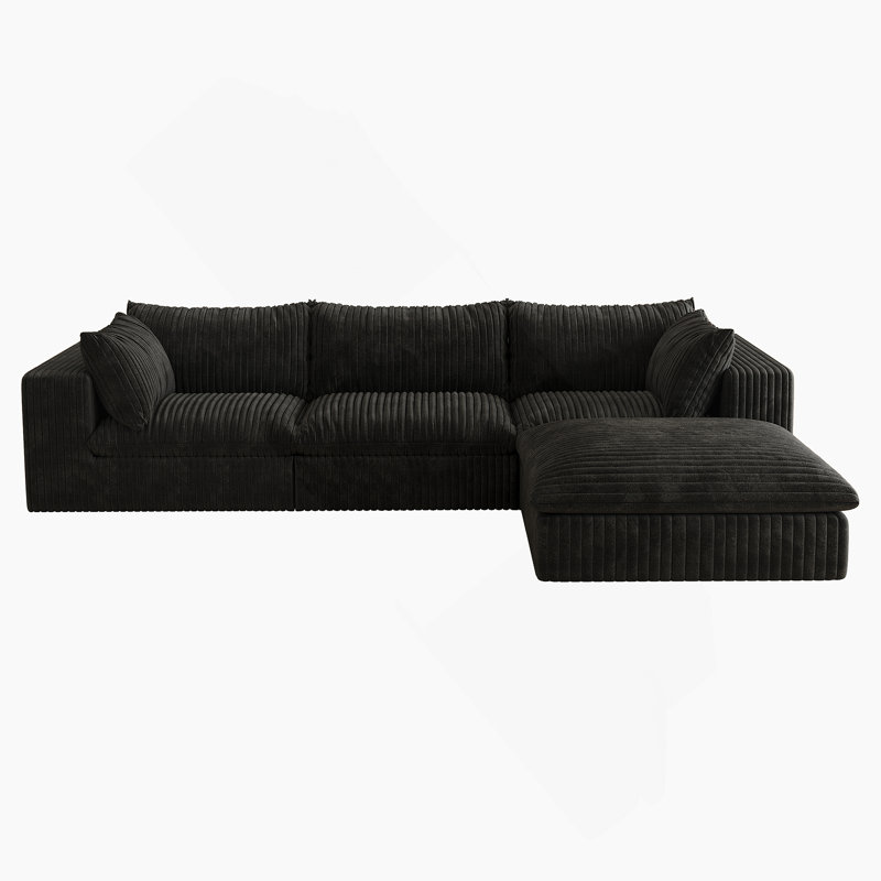 Boneless Cloud Sofa,Corduroy Fabric,Deep Seat Couches,Double-Layer Design,Removable Cushion, H 24 po x l 118,2 po x P 78,8 po