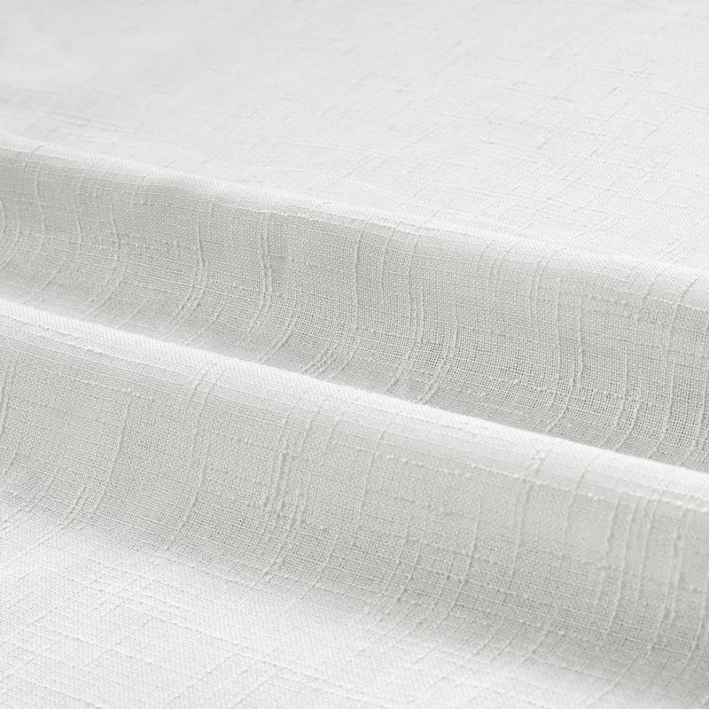 Linen Texture Double Ruffle Semi Sheer Back Tab Pair (2 Panels), White, 52" W x 63" L