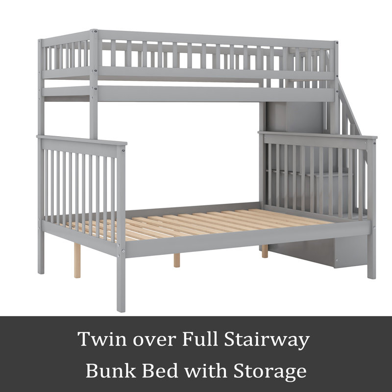 Jesseray Kids Twin Over Full Bunk Bed, Grey