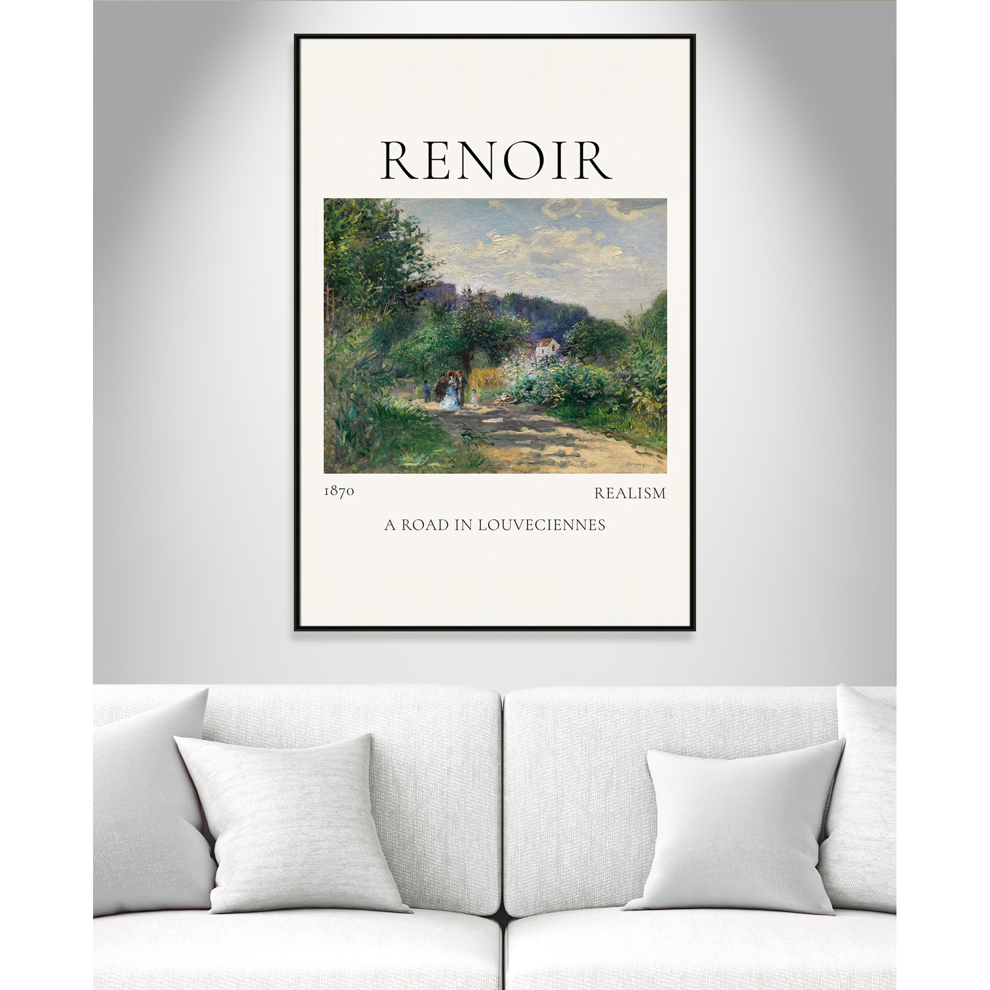 Old Masters Collection " A Road In Louveciennes " by Auguste Renoir, No, 61.5" H x 41.5" W x 2" D, Espresso Floater Frame