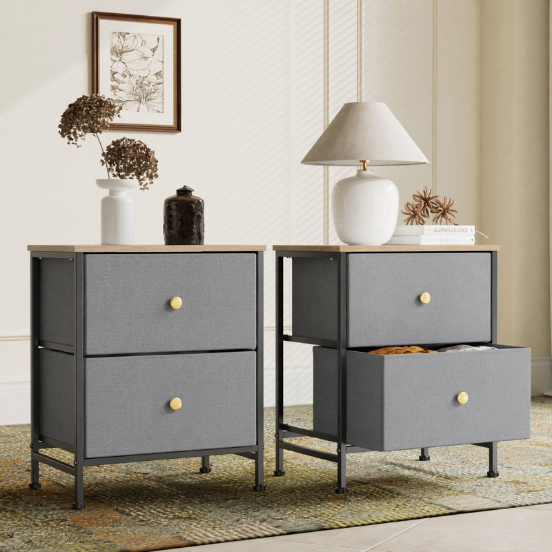 Table de chevet 2 tiroirs Jaece, Dusty Blue, Set of 2