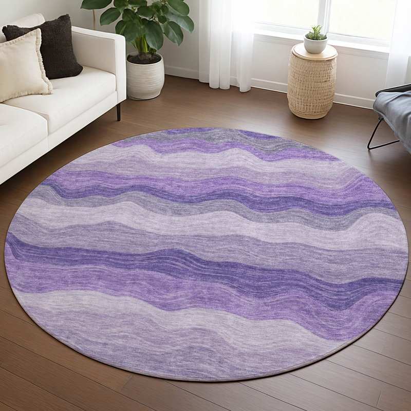 Machine Washable Indoor/Outdoor Lanphear ACN2397 Stripes Rug, Round 8'