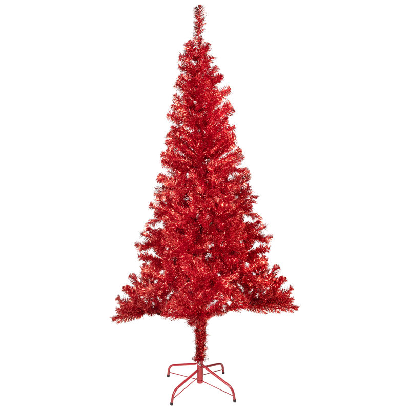 Pre-Lit Profile Artificial Tinsel Christmas Tree - Red, 6', Not Pre-Lit