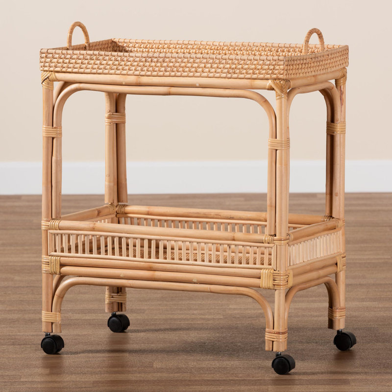 Lombok Modern Bohemian Rattan Wine Cart