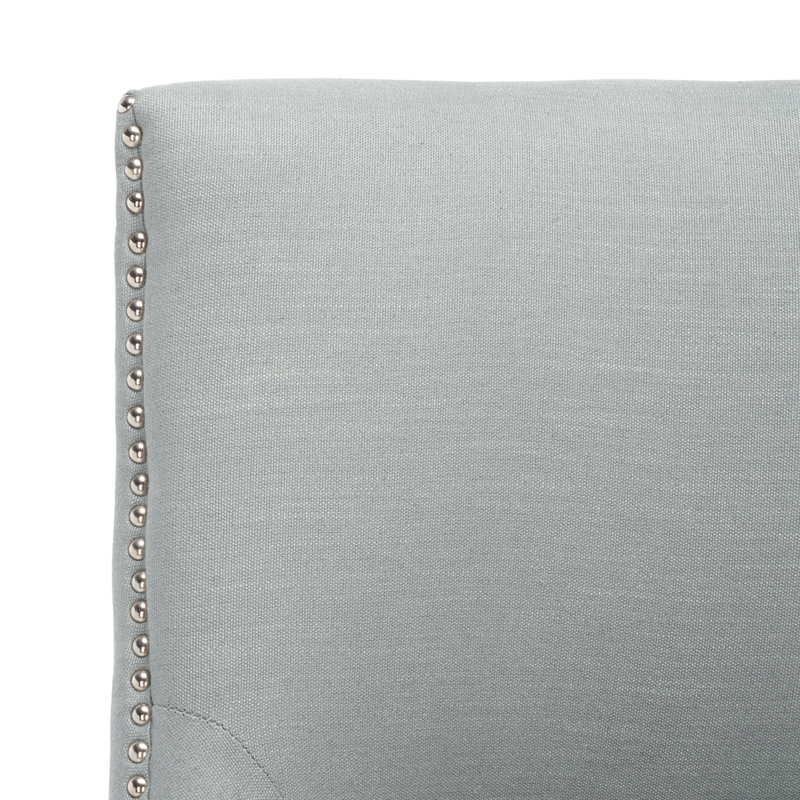 Ardelis 19.7'' H Leather Upholstered Side Chair, Rustic Black, Light Blue Linen Fabric