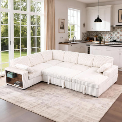 Aldora Oversized Corduroy U-Shaped Sectional Sofa Bed Pull Out Sleeper Couch With Large Storage Chaise For Living Room by Latitude Run