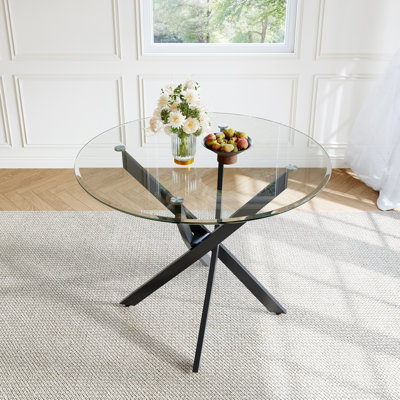 36" Round Tempered Glass Dining Table With Stainless Steel Legs