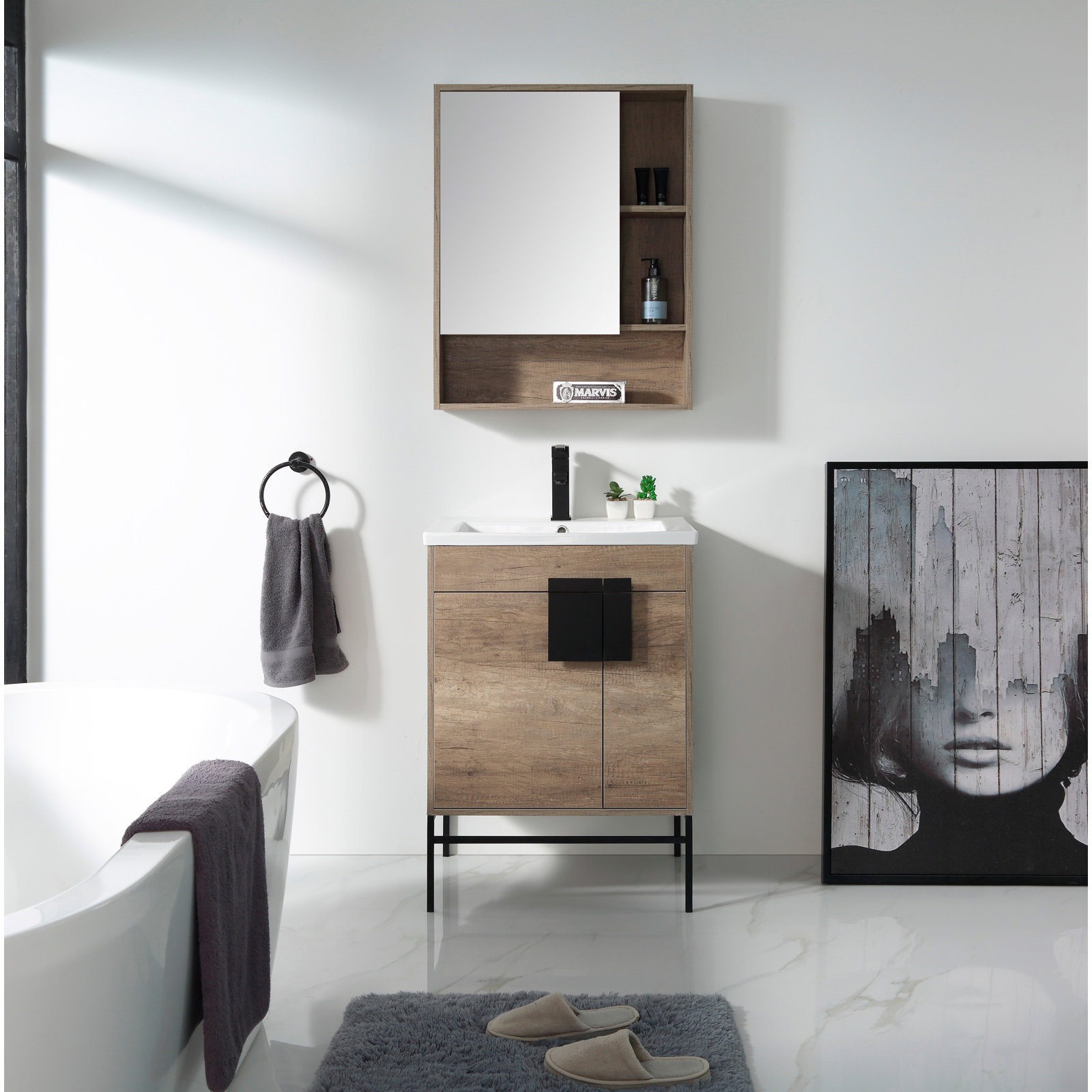 Maisie 24'' Single Bathroom Vanity, Black Matte, Gray