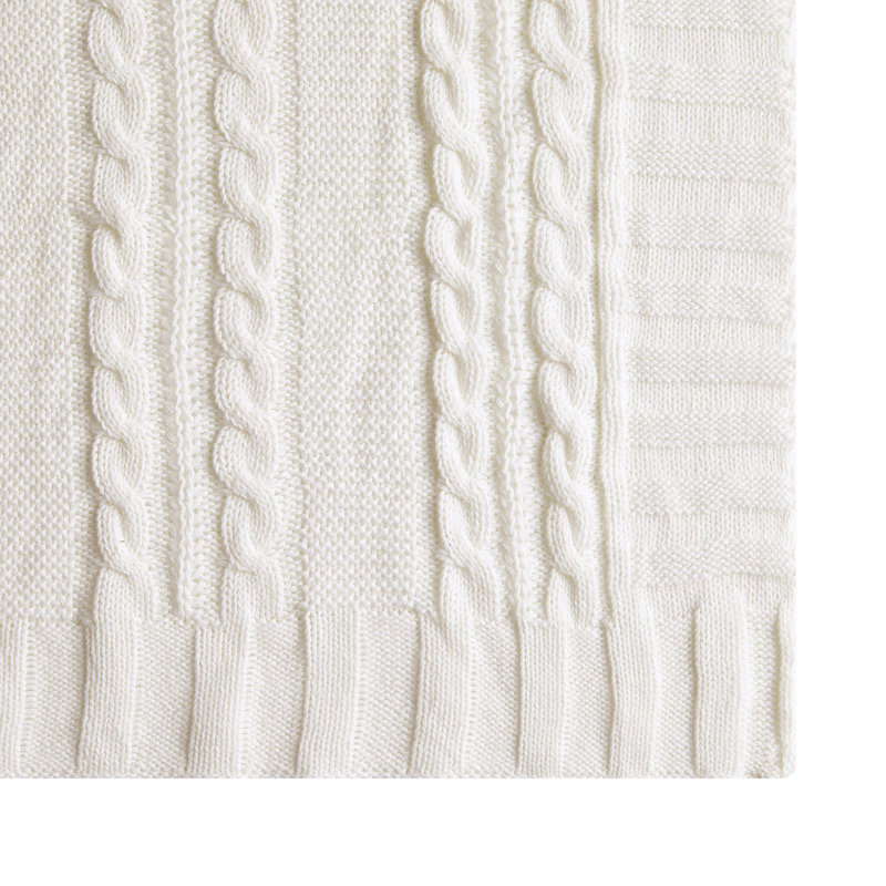 Ivory Cable Knit Cotton Throw Blanket 50" x 70"