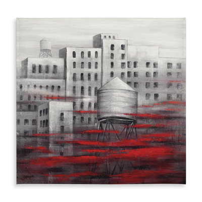 Gray City with Red Clouds Tablecloth | Contemporary Home Decor