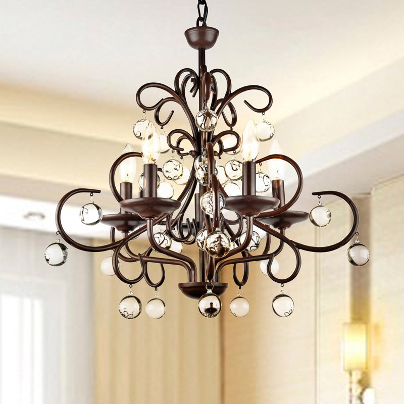 Frandsen 5 - Light Candle Style Classic / Traditional Chandelier with Crystal Accents